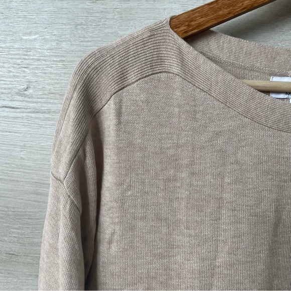 Magaschoni Tan Beige ¾ Sleeve Lightweight Scoop Neck Sweater - Picture 4 of 11